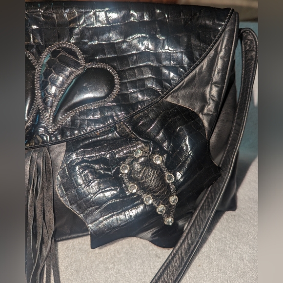 Vintage Manolucci black leather shoulder clutch bag. - Picture 11 of 12